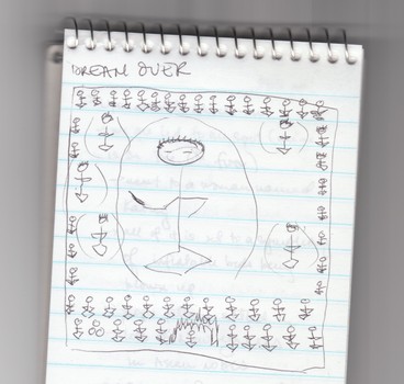 At one point, we were asked to draw our assigned art work from memory. My sketch, above — proving the rule that those who can't do, criticize.